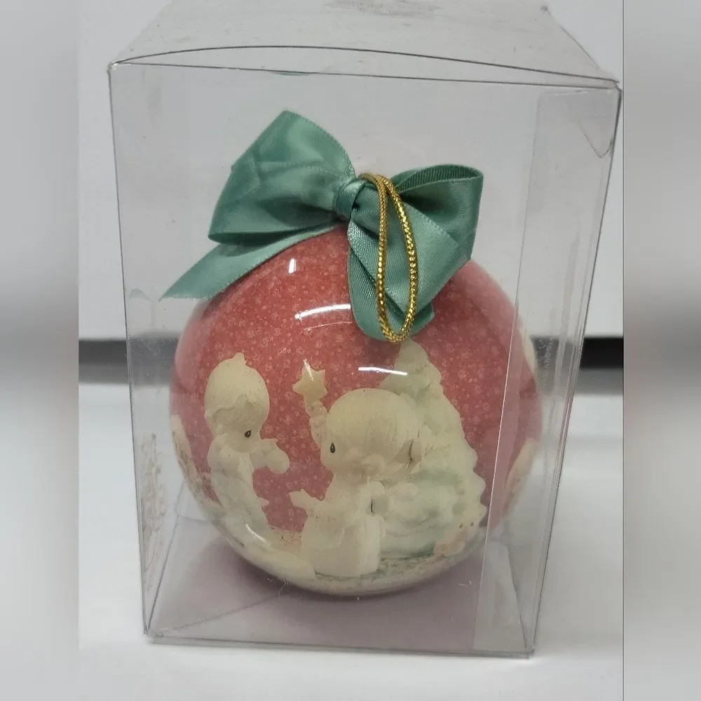 Lot of 4 Precious Moments Holiday Ornaments 1994 Enesco Round Balls Bows